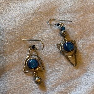 Silver and Blue Geometric Earrings